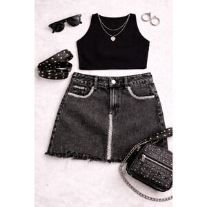OOAK Vintage Embellished Denim Skirt